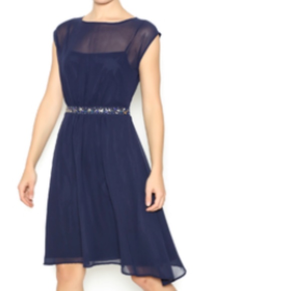 Yumi Chiffon Dropped Sleeve Navy Blue Cocktail Dress Size 8/10 - Picture 2 of 12
